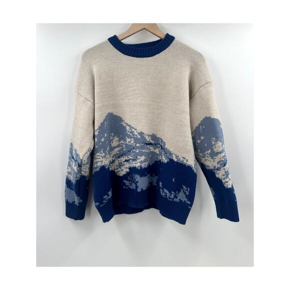 Adam Freak Other - Adam Freak Blue & Cream Mountain Scape Pull Over Sweater Size Medium